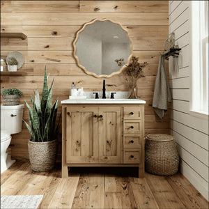 Wavy Round Wood Wall Mirror with Scalloped Frame