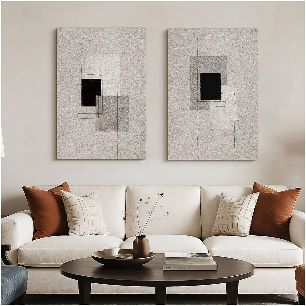 Large Abstract Wall Art Set of 2 – 24x36 Inch Framed Sandstone Canvas
