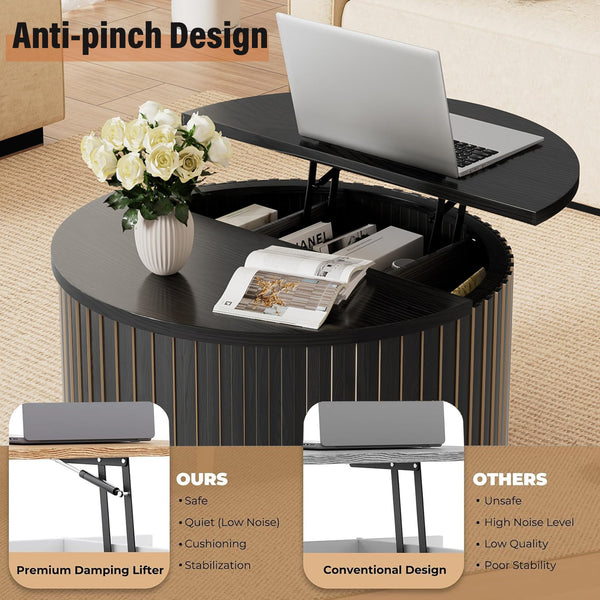 Round Lift Top Coffee Table with Storage