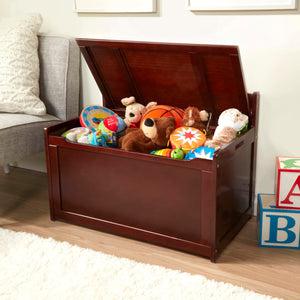 Wooden Toy Chest with Safety-Hinged Lid – Espresso