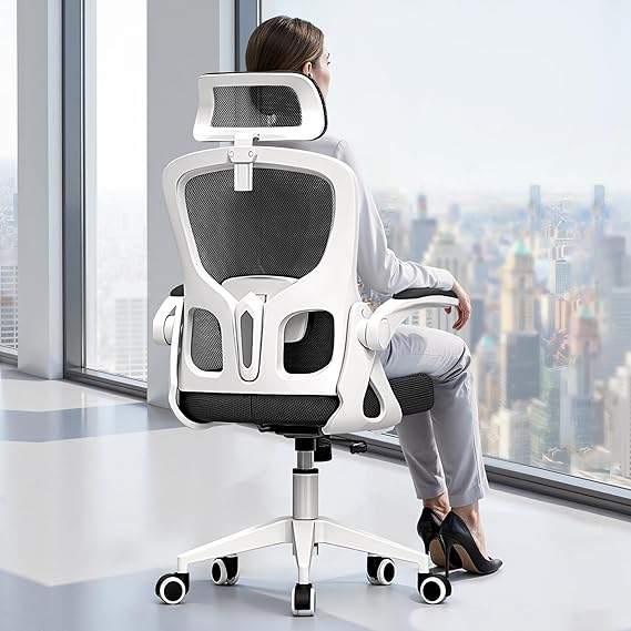 Ergonomic Mesh Office Chair with Flip-Up Arms & Adjustable Lumbar Support