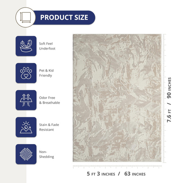 Geometric Cream Area Rug – Modern Abstract Wavy Pattern