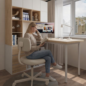 L-Shaped Corner Desk with Drawers and Open Shelves