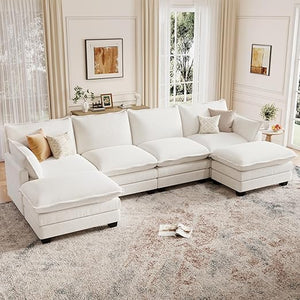 Modular U-Shaped Sectional Sofa with Movable Ottomans
