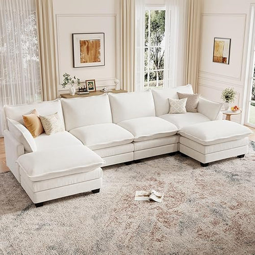 Modular U-Shaped Sectional Sofa with Movable Ottoman