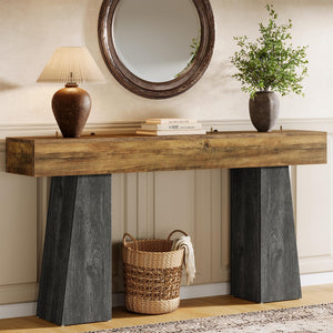 63-Inch Farmhouse Console Table with Double Trapezoid Base