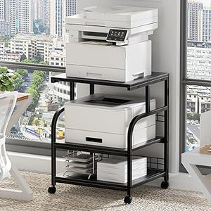 3-Tier Rolling Printer Stand with Storage Shelves