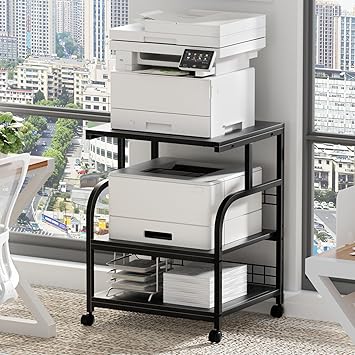 3-Tier Rolling Printer Stand with Storage Shelves