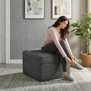 Corduroy Pouf Ottoman with Dual-Layer Support – 23.6" Round Floor Footstool