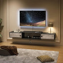 55" Floating TV Stand with Power Outlets and Cabinet Doors