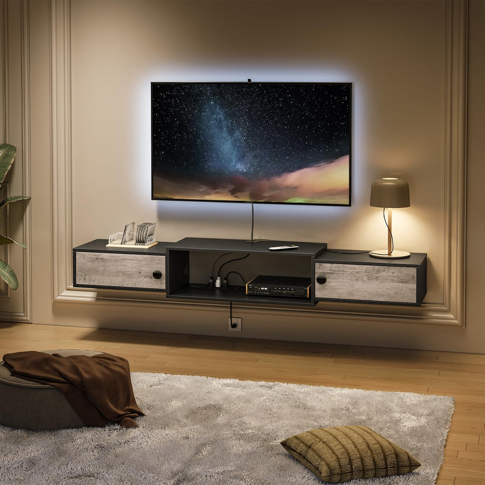 55" Floating TV Stand with Power Outlets & Doors