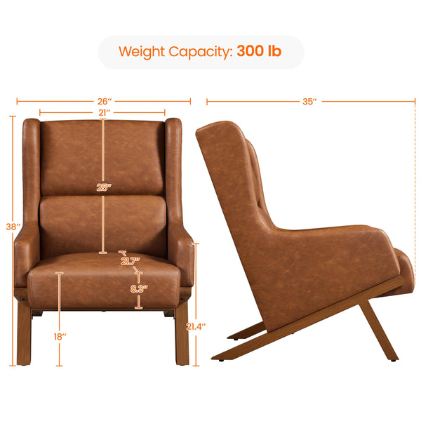 High Back PU Leather Accent Chair – Brown