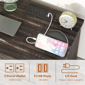 Nightstand Set of 2 with Charging Station & Drawers