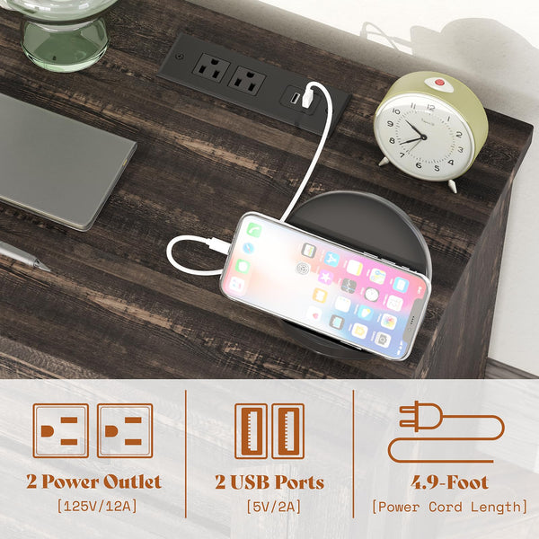 Nightstand Set of 2 with Charging Station & Drawers