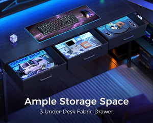 L-Shaped Gaming & Office Desk with Storage, LED Lighting & Power Outlet