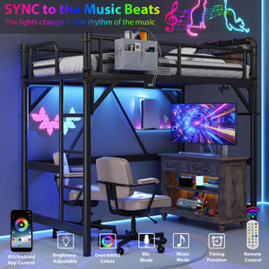 Twin Loft Bed with LED Lights & Charging Station