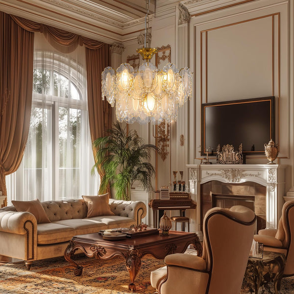 Gold Crystal Chandelier 3-Layer 6-Light Round Pendant Light