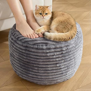 Round Corduroy Pouf Ottoman with Memory Foam Filling