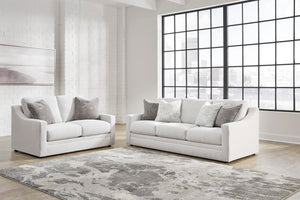 Contemporary Light Gray Loveseat with Accent Pillows