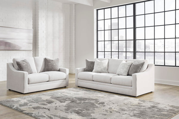 Contemporary Light Gray Loveseat with Accent Pillows