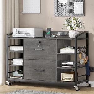 44" 2-Drawer File Cabinet with Lock & Power Strip