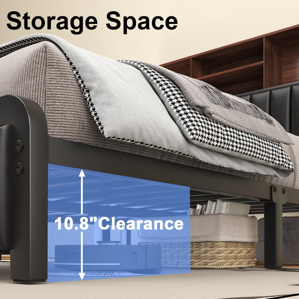 Queen & Full Platform Bed Frame with LED Lights, Storage Headboard & Charging Station