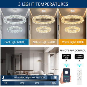 Dual Ring Crystal LED Chandelier – Dimmable Ceiling Light, Silver