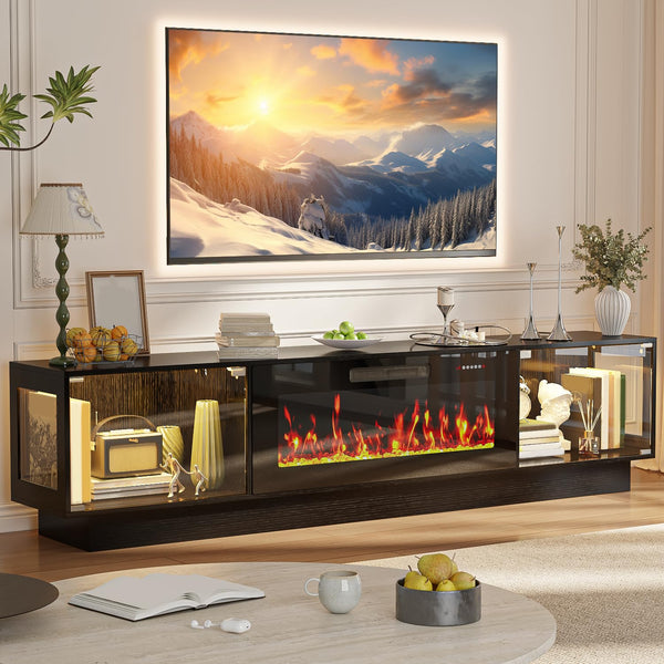 80" Fireplace TV Stand with RGB LED & Glass Doors