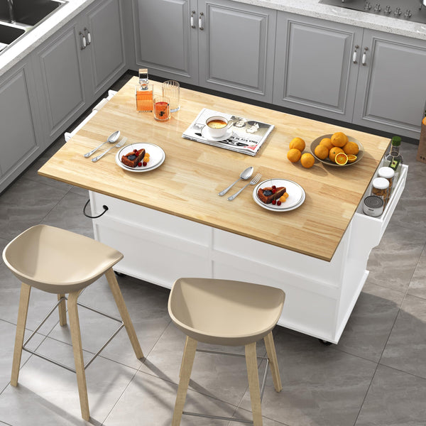 Rolling Kitchen Island Cart with Drop Leaf & Storage Cabinet