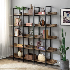 Triple Wide 5-Tier Industrial Bookshelf