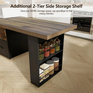 Rolling Kitchen Island with Extendable Countertop & Storage