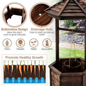 Wooden Wishing Well Planter with Hanging Bucket