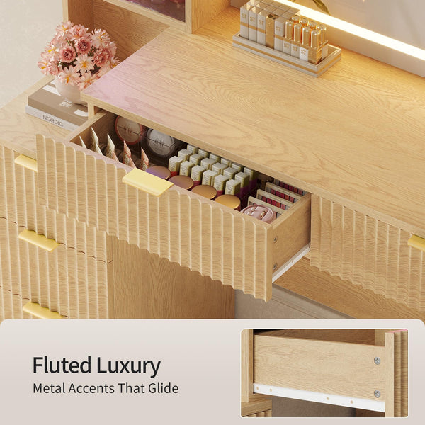 Large Makeup Vanity Desk with LED Mirror, 8 Drawers & Charging Station