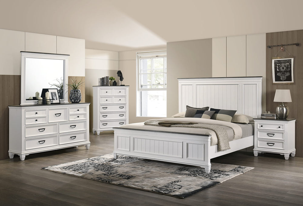Farmhouse Bedroom Set with Shiplap Bed, Dresser, Mirror, Nightstands & Chest