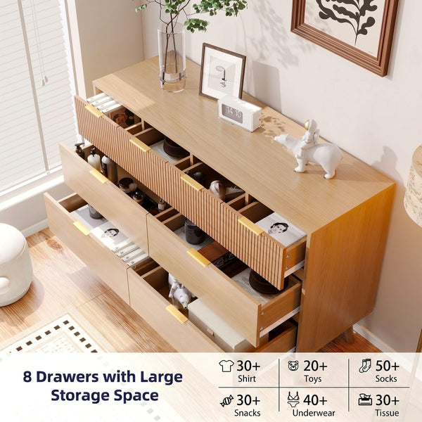 8-Drawer Fluted Dresser with Metal Handles