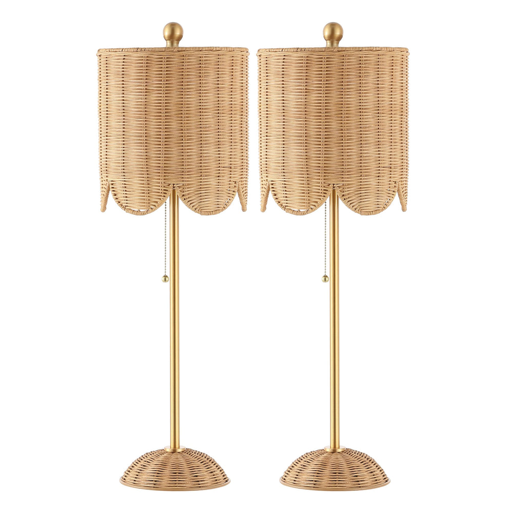Coastal Rattan Table Lamp Set of 2 with Brass Gold Base