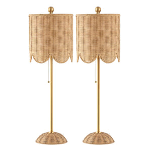 Coastal Rattan Table Lamp Set of 2 with Brass Gold Base
