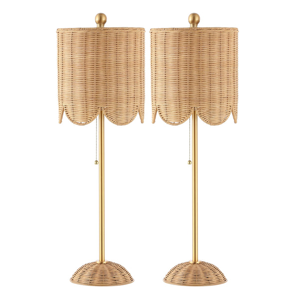 Coastal Rattan Table Lamp Set of 2 with Brass Gold Base
