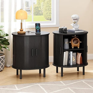 Fluted End Table with Storage & Charging Station