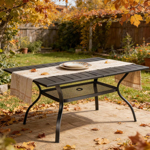 59" Rectangle Metal Outdoor Dining Table with Umbrella Hole