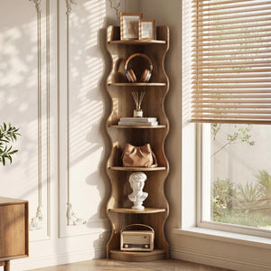 6-Tier Corner Bookshelf with Wave-Shaped Design, 71" Tall