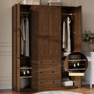 4-Door Freestanding Wardrobe Armoire with Drawers & Hanging Rods