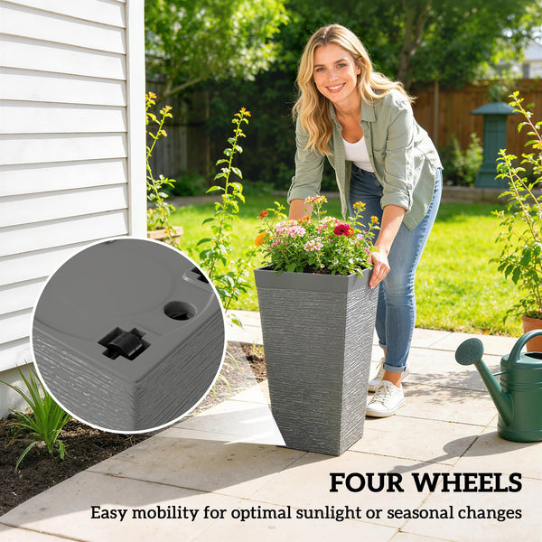 22.8" Tall Outdoor Planters Set of 3 with Wheels & Drainage