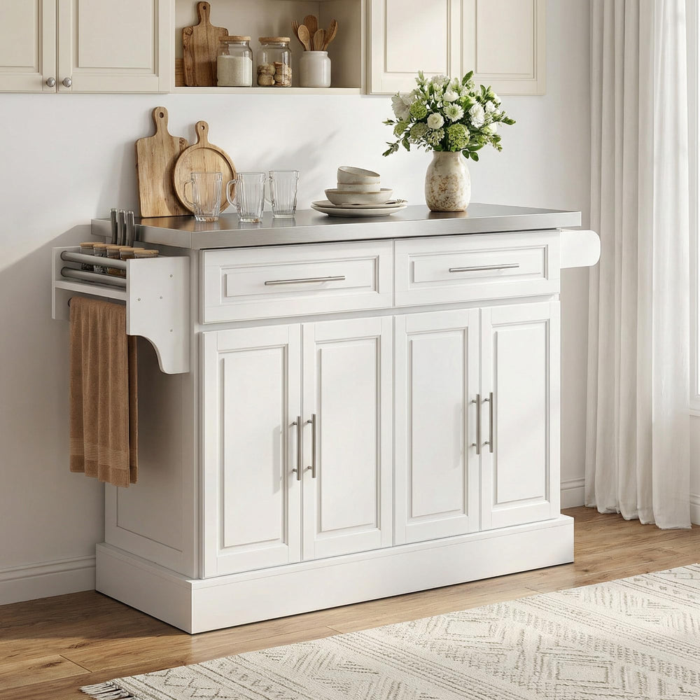 Rolling Kitchen Island Cart with Stainless Steel Top