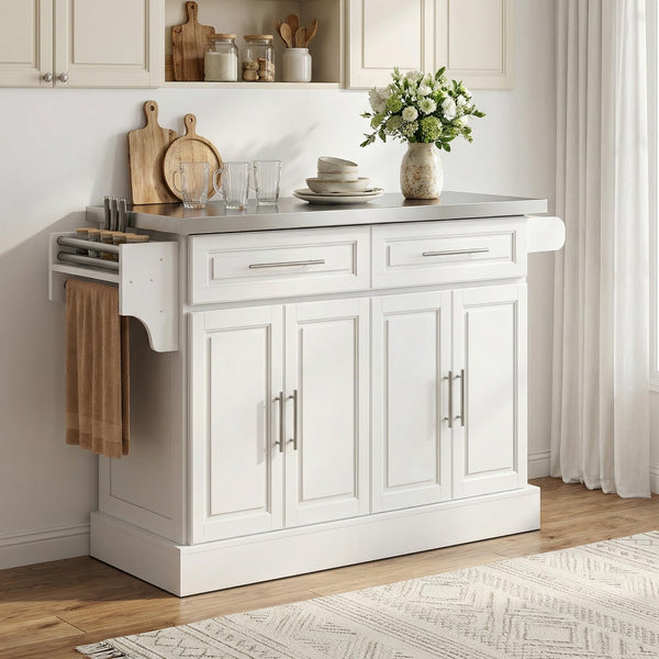 Rolling Kitchen Island Cart with Stainless Steel Top