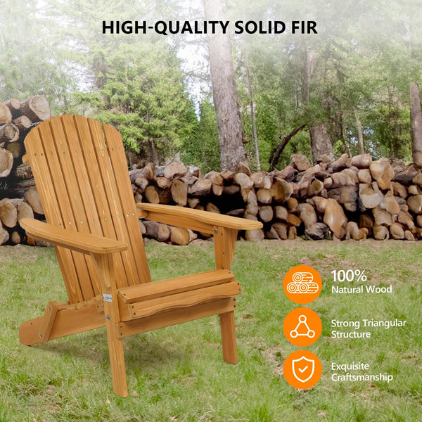 Folding Adirondack Chairs Set of 4 – Weather-Resistant Fir Wood Patio Chairs