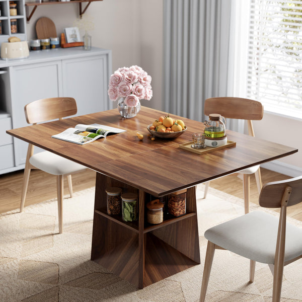 40"-54" Extendable Dining Table with Storage Shelf & Footrest, Seats 4-8, Walnut