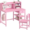 Kids Study Desk with Chair Set, Hutch & Storage