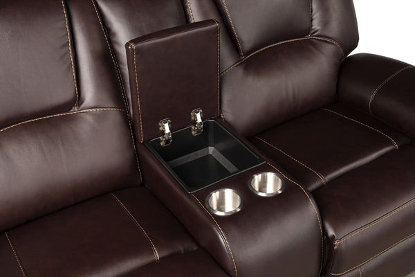 3-Piece Recliner Sofa Set – Bonded Leather, Brown