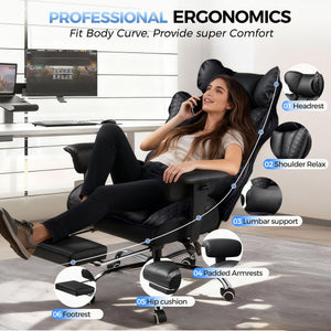 High-Back Ergonomic Office Chair – Reclining, Footrest & Pocket Spring Lumbar Support